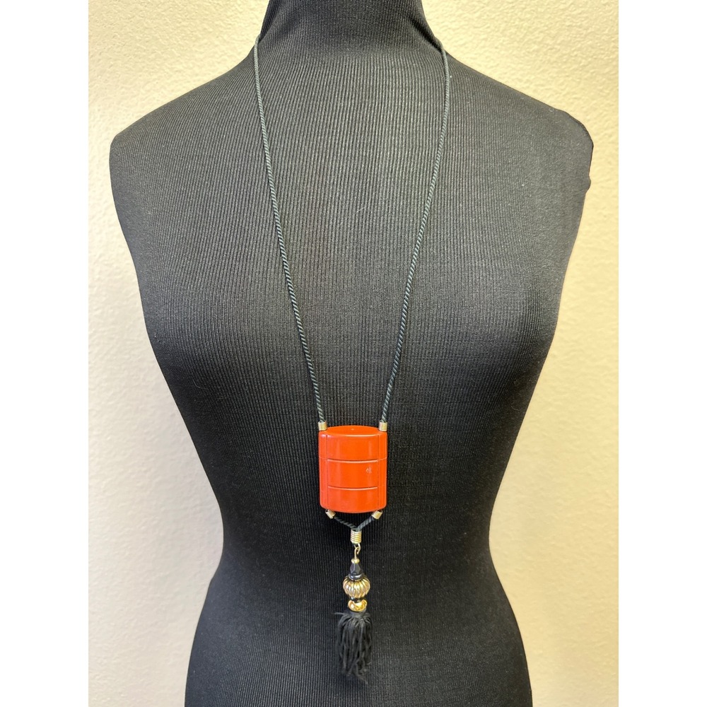 Vintage 1978 Yves Saint Laurent Opium Perfume Bottle Necklace YSL Tassel Inro